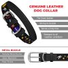 Leather Dog Collar with NASA Design Dog Collars for Medium Dogs Small Dogs 8-11 inch Neck x 0.5 inch Wide Heavy Duty Dog Collars with Durable Metal Bu