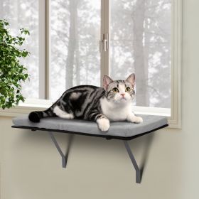 Cat Resting On Window Style Shelving Bed With Velvet Cushion For Rest, Black Grey