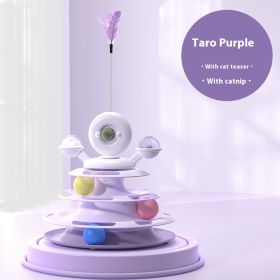 4 Levels Cat Toy Tower Turntable Roller Balls Toys Interactive Intelligence Pets Toys Training Track Puzzle Funny Games Accessories Pet Products (Option: Taro Purple Cat Teaser-Box Packaging)